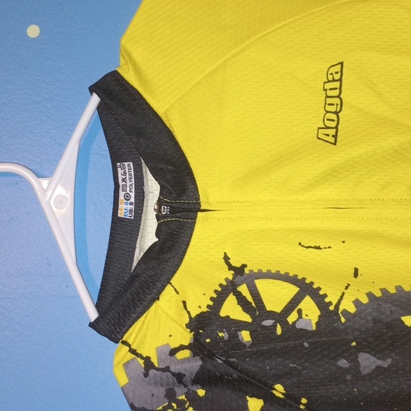Aogda Cycling Jersey Black Yellow Graphic Size S Spell Outs - Picture 3 of 7